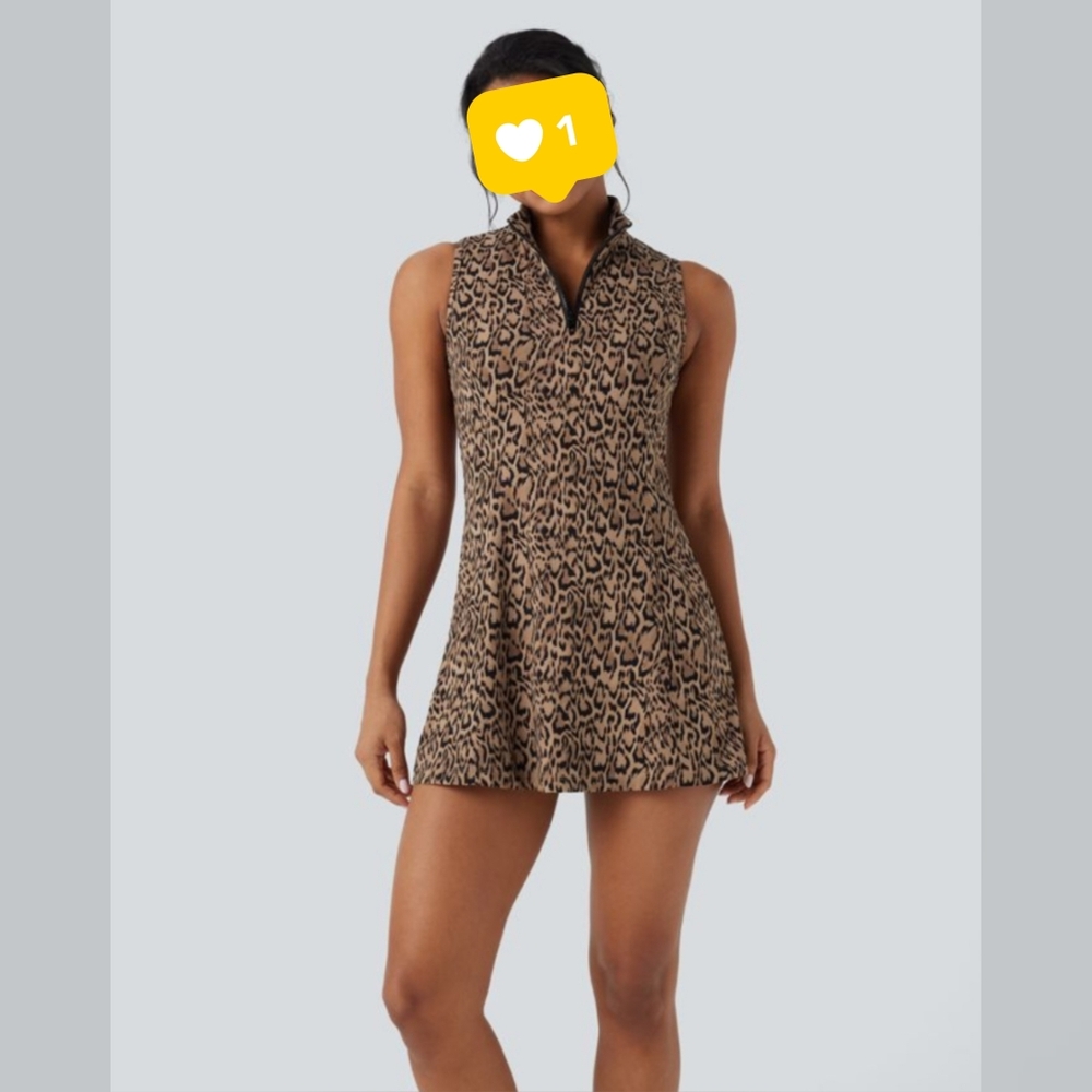 HALARA Tan and Black Leopard Print Dress